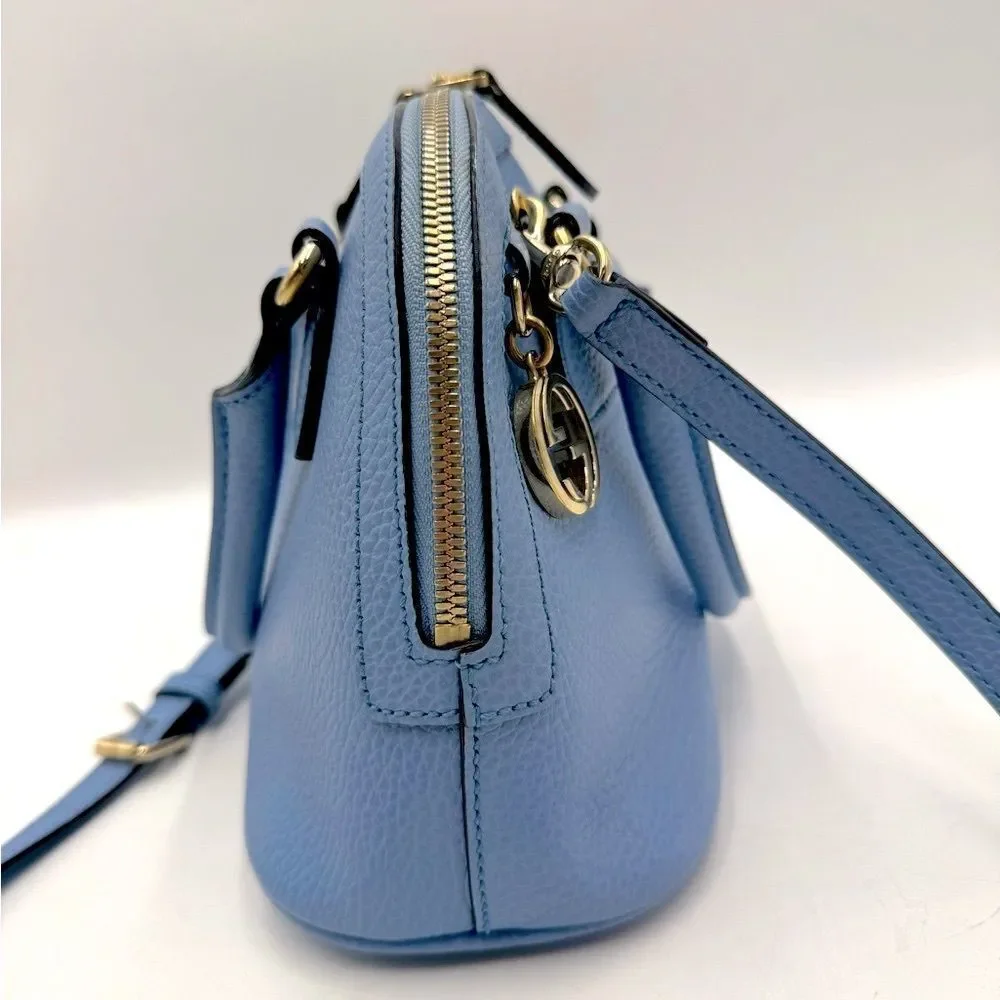 Auth Gucci Small Dollar Calfskin Dome Mineral Blue 2way GG Charm Bag Satchel - Picture 6 of 16